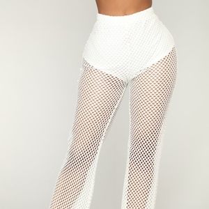 White mesh beach pants swim cover up